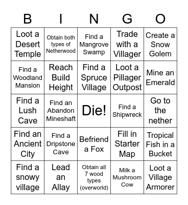 Minecraft Bingo - Explorer Card Bingo Card