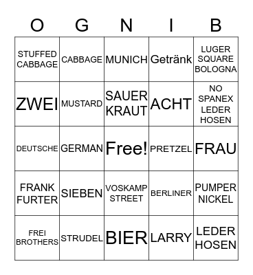 OCTOBERFEST Bingo Card