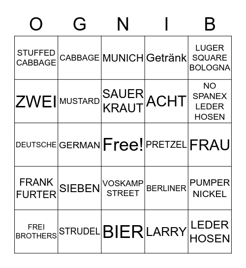 OCTOBERFEST Bingo Card