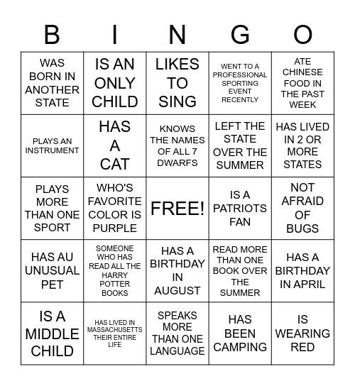 HOMEROOM Bingo Card