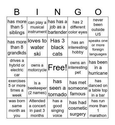 SAMM Bingo Card