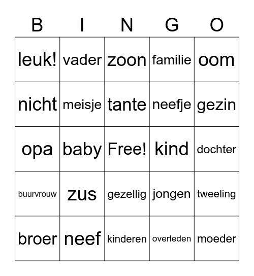 Familie Bingo Card