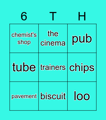 American vs.British English Bingo Card