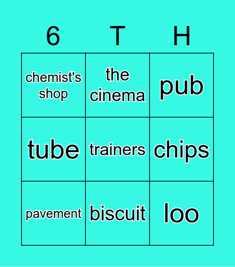 American vs.British English Bingo Card