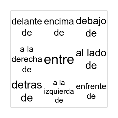 Spanish Preposition  Bingo Card