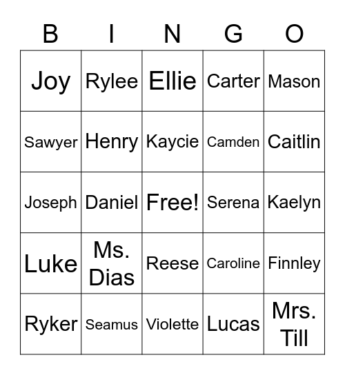 Ms. Dias' Class Bingo Card