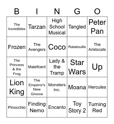 Disney Bingo 2 Bingo Card