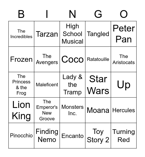 Disney Bingo 2 Bingo Card