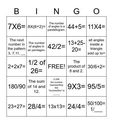 Review Math Bingo Card