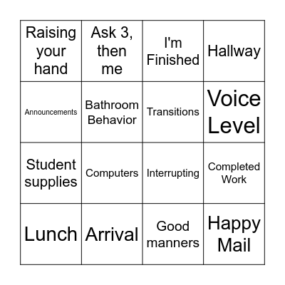 Classroom Procedures Bingo Card