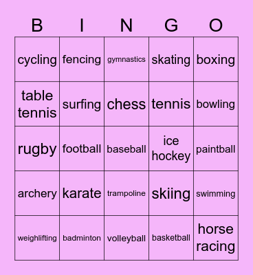 Sports Bingo Card