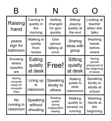 CLASSROOM ROUTINES BINGO Card