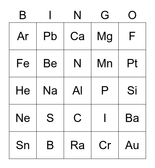 Periodic Table BINGO Card