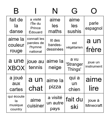 Trouve quelqu'un qui... Bingo Card