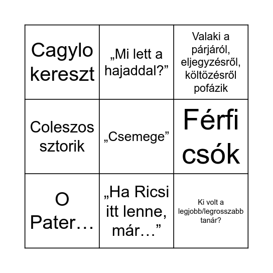 Osztálytalálkozó Bingó Bingo Card