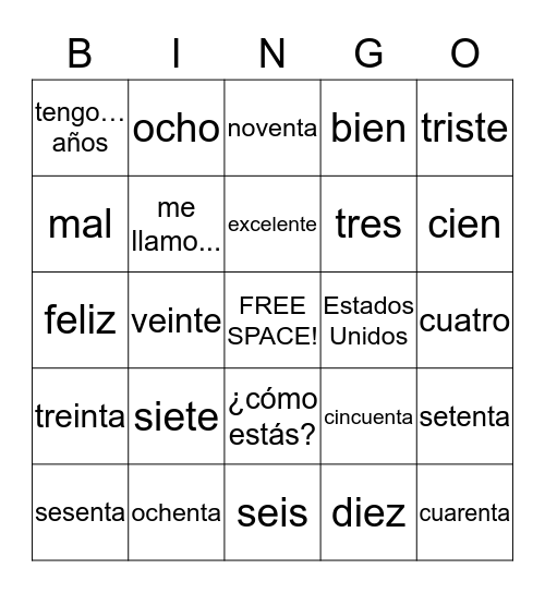 3rd Grade Bingo Card