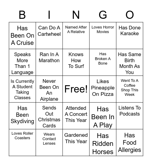 GET TO KNOW ONE ANOTHER 😊 Bingo Card