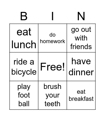 routines Bingo Card