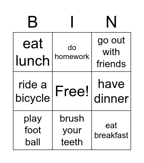 routines Bingo Card