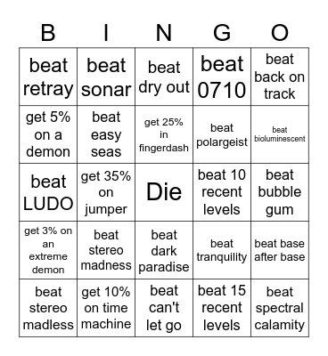 easy geometry dash bingo Card