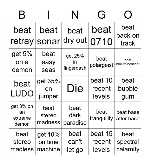 easy geometry dash bingo Card