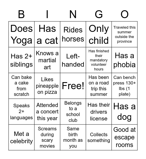 Untitled Bingo Card