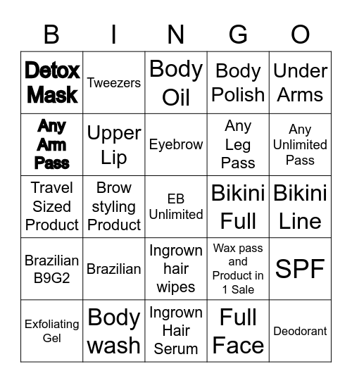 European Wax Center Bingo Card