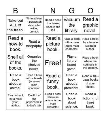 Library Homework Bingo Card