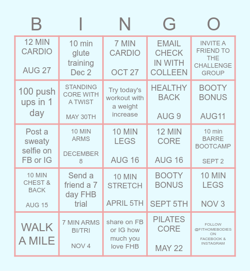 Fit HomeBodies Bingo Card