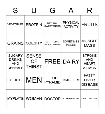 Nutrition Bingo Card