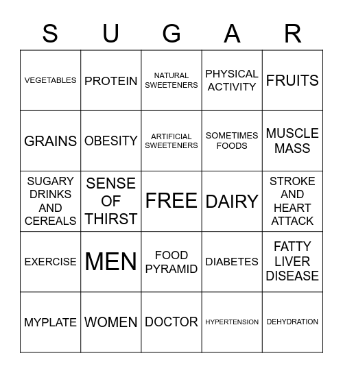 Nutrition Bingo Card