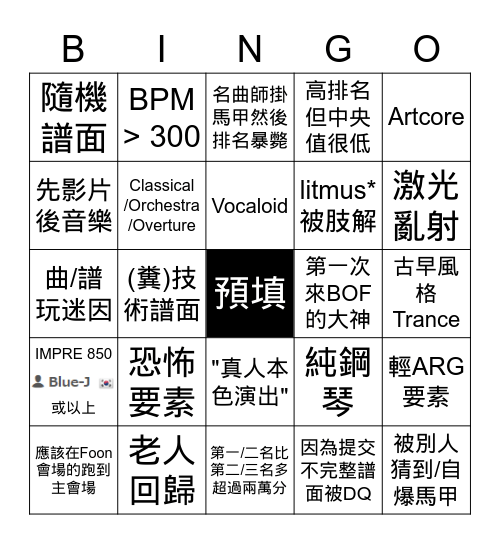BOF Bingo Card
