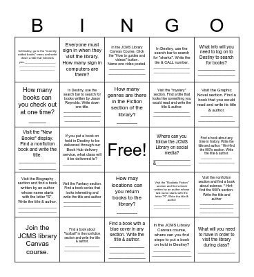 Library Scavenger Hunt Bingo Card