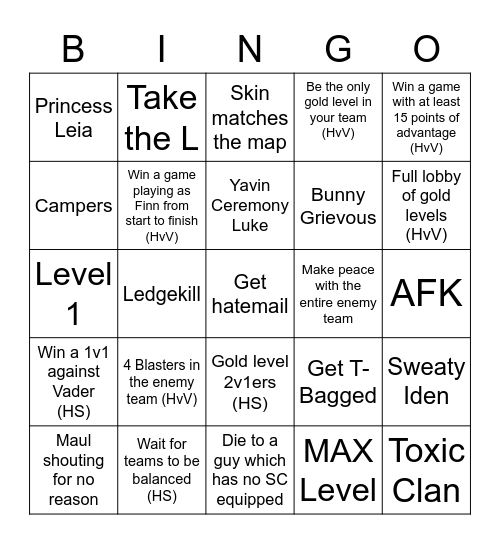 HvV/HS Bingo Card