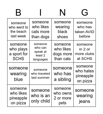 B i n g o Bingo Card