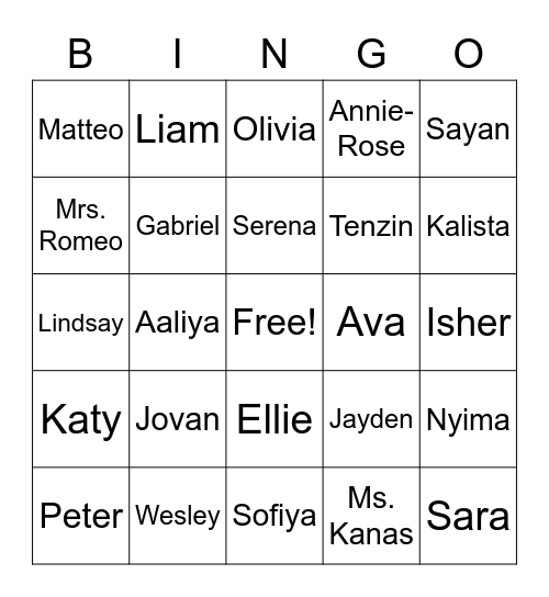 Room 106 Bingo Card