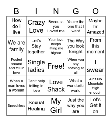 Let's Get Hitched Bingo Card