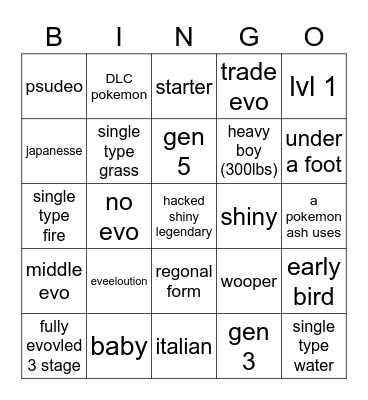 pokemon wonder/ suprise trade Bingo Card