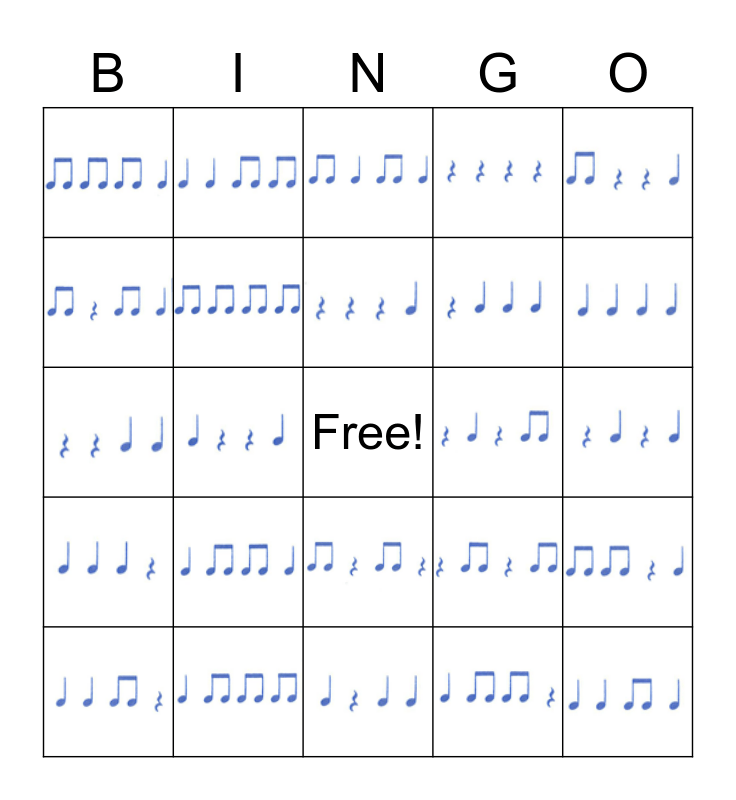 Rhythm Bingo Level 1 Bingo Card