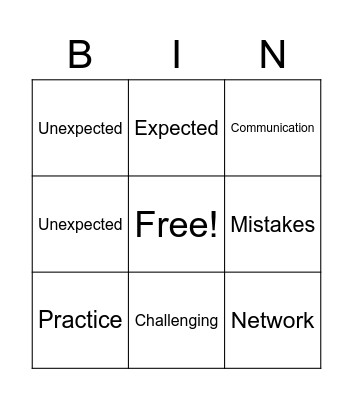 Vocabulary Bingo Card