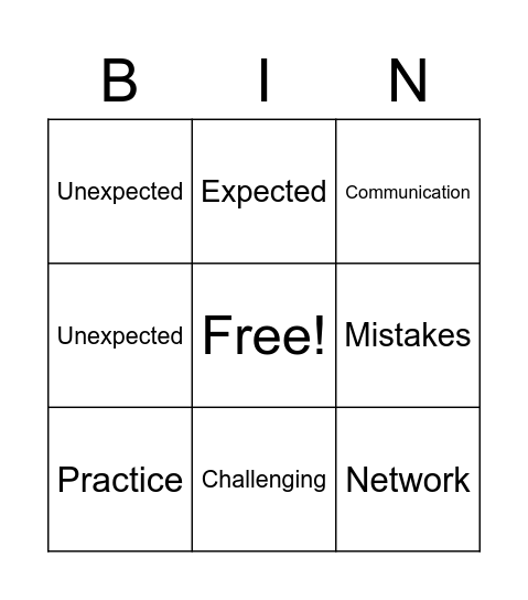 Vocabulary Bingo Card