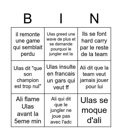 Ali Ulas Gaming Bingo Card