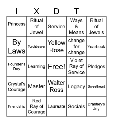 Beta Sigma Phi Bingo Card