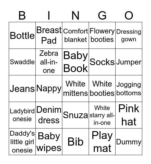 Baby Shower Bingo Card