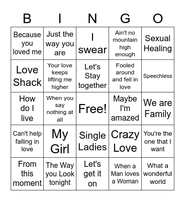 Let's Get Hitched Bingo Card