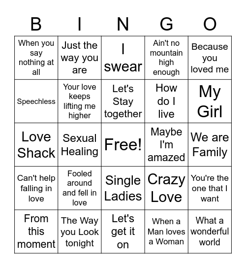 Let's Get Hitched Bingo Card