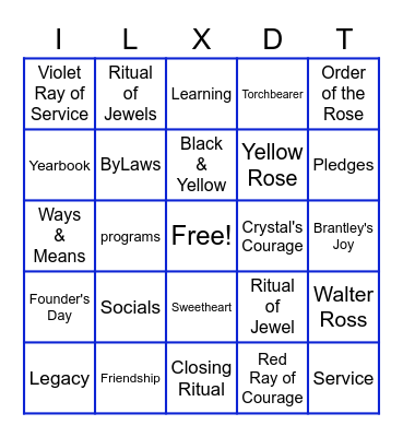 Beta Sigma Phi Bingo Card