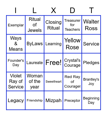 Beta Sigma Phi Bingo Card
