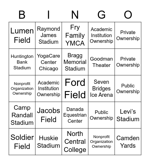 Sport Venue Bingo! Bingo Card