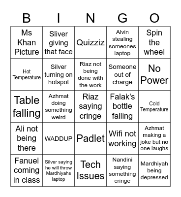 English Lesson Bingo Card